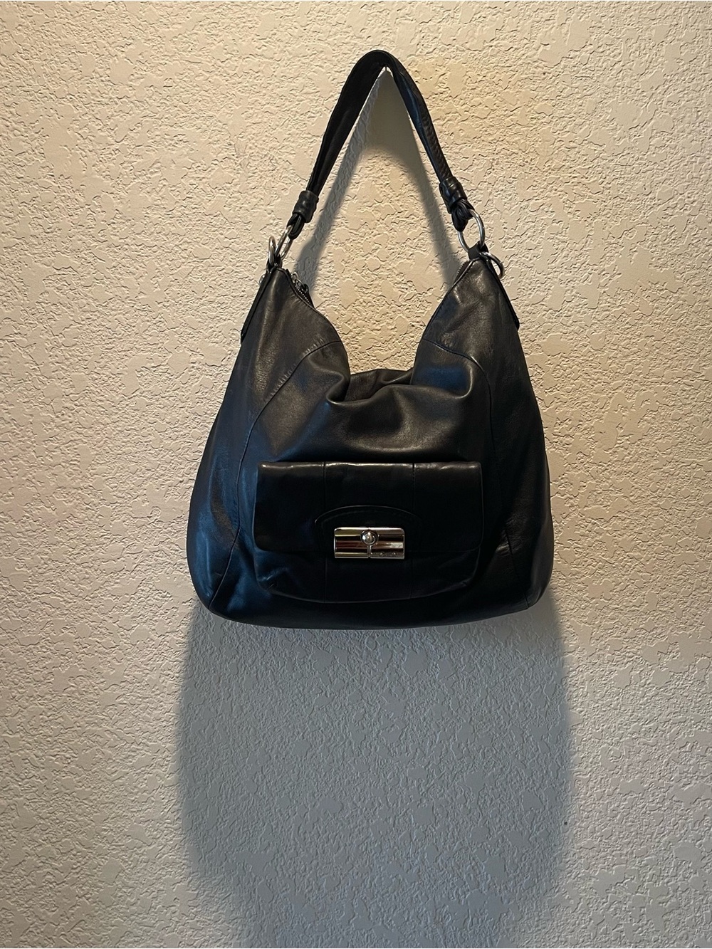 Coach large black leather slouchy yet structured hobo shoulder bag